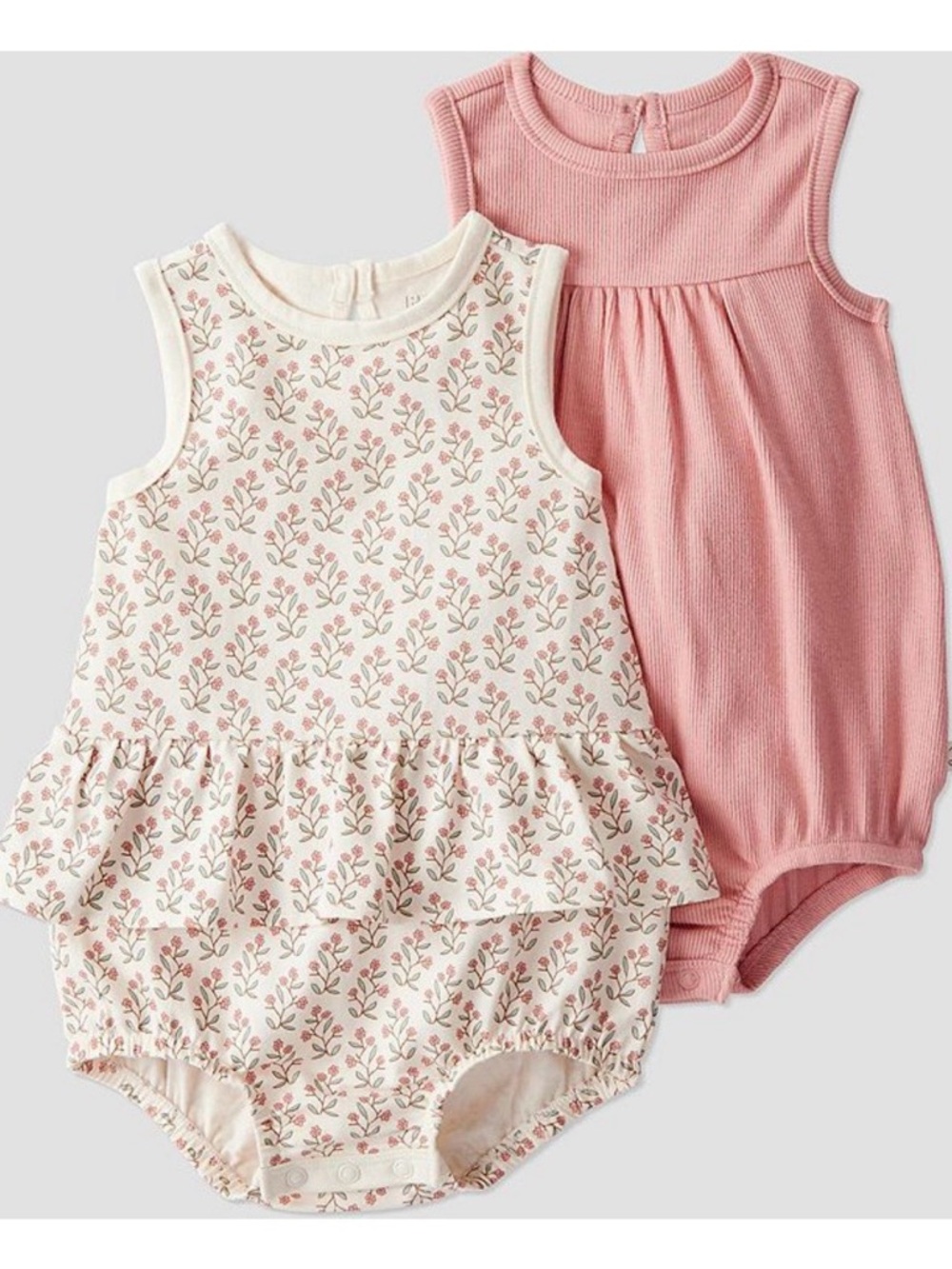 Little Planet Baby Sleeveless Romper Bubble Duo in Cream Floral and Dusty Pink